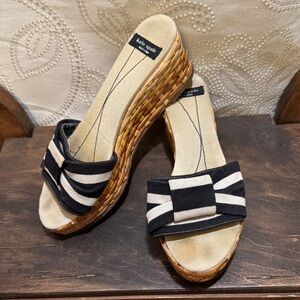 Kate Spade Sandal Stripe Platform Espadrille Canvas Slide Sandal Size 7
